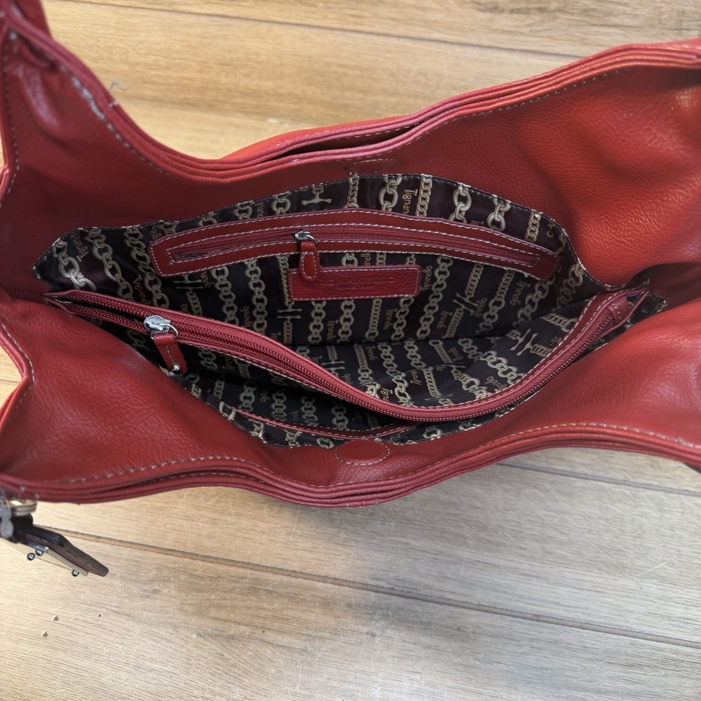 Vintage Tignanello Bright Cherry Red Pebbled Leather Shoulder Bag Purse Hobo - Picture 10 of 16
